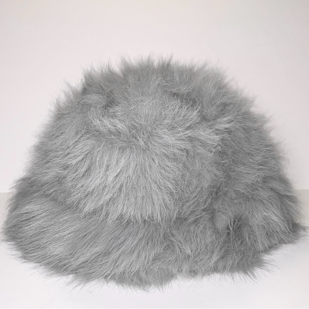 Gray Faux Fur Bucket Hat